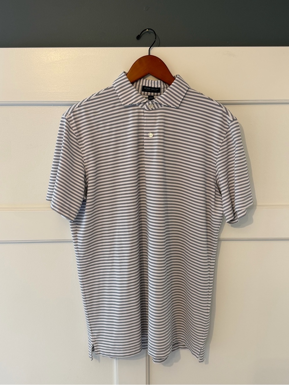 Peter Millar White & Navy Striped Polo